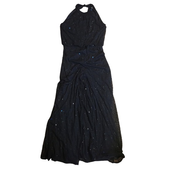Cache Vintage 10 Black Sequin Halter Romper Jumper Beaded Evening Formal  Gown